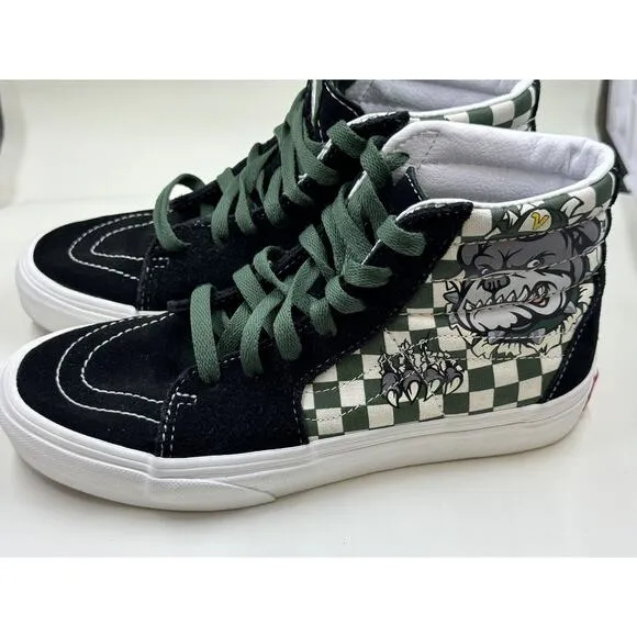 Vans Kids Green/White CHECKERBOARD BULLDOG High Top Sneakers Size 4.5,Skater