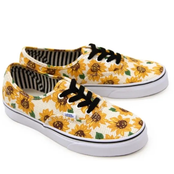 VANS Off The Wall Authentic Sunflower White Classic Sneakers Skater Shoes Laces
