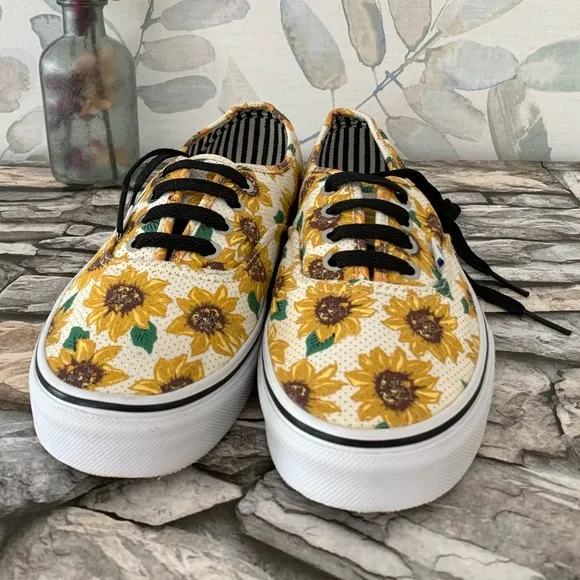 VANS Off The Wall Authentic Sunflower White Classic Sneakers Skater Shoes Laces
