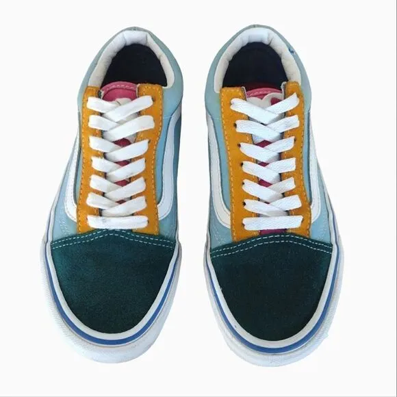 VANS Old Skool Blue Colorblock Suede Canvas Skate Sneakers Y4.5 W6