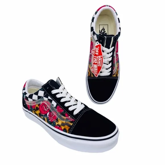 Vans Old Skool Rose Animal Checkerboard Skateboard Sneaker