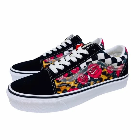 Vans Old Skool Rose Animal Checkerboard Skateboard Sneaker