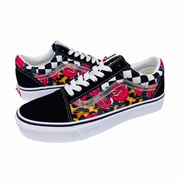 Vans Old Skool Rose Animal Checkerboard Skateboard Sneaker