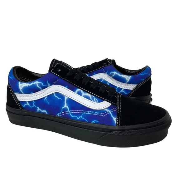 Vans Old Skool Skate Shoe Black Lightning Sneakers Blue