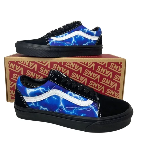 Vans Old Skool Skate Shoe Black Lightning Sneakers Blue