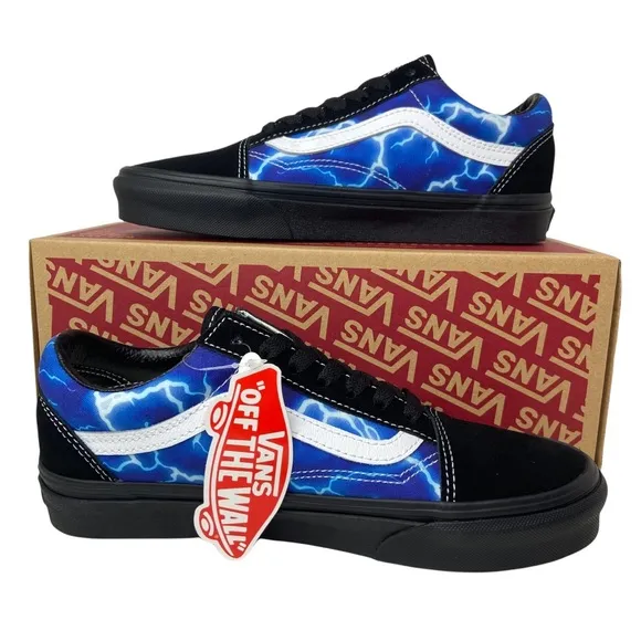 Vans Old Skool Skate Shoe Black Lightning Sneakers Blue