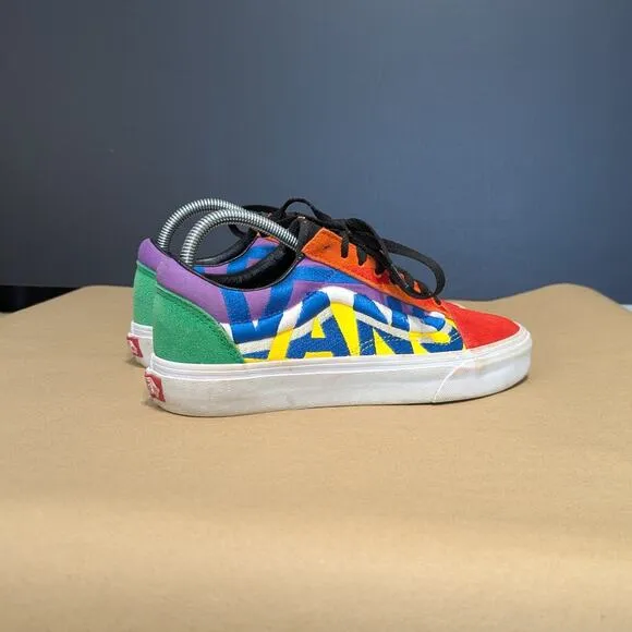 VANS Old Skool Statement Block Skate Shoes Sneakers Low Top Rainbow Womens 8.5.