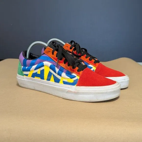 VANS Old Skool Statement Block Skate Shoes Sneakers Low Top Rainbow Womens 8.5.
