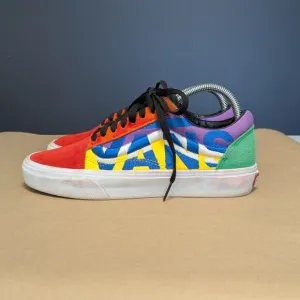 VANS Old Skool Statement Block Skate Shoes Sneakers Low Top Rainbow Womens 8.5.