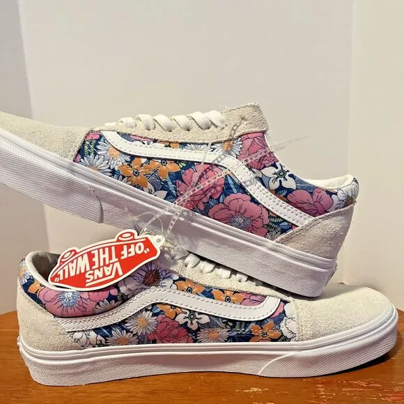 Vans Old Skool Women's Sneakers M 9.5 W 11 Floral Print Multi-Color Suede Upper