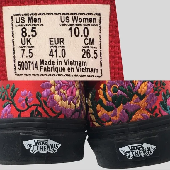 VANS Red Festival Satin Classic Slip On Low Top Waffle Sneaker size 10