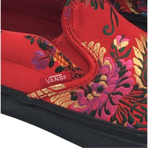 VANS Red Festival Satin Classic Slip On Low Top Waffle Sneaker size 10