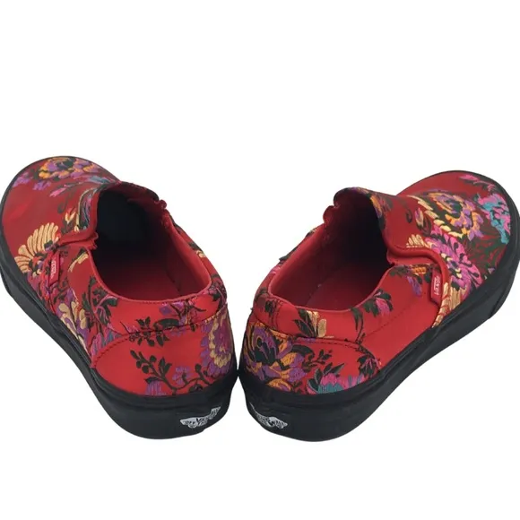 VANS Red Festival Satin Classic Slip On Low Top Waffle Sneaker size 10