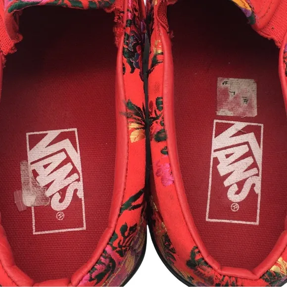 VANS Red Festival Satin Classic Slip On Low Top Waffle Sneaker size 10