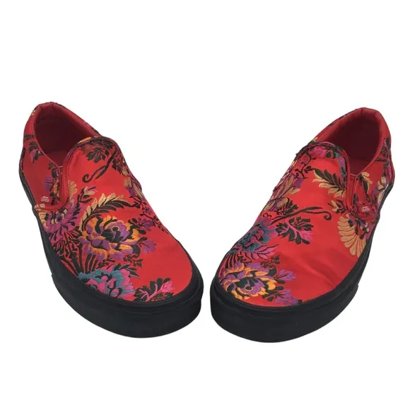 VANS Red Festival Satin Classic Slip On Low Top Waffle Sneaker size 10