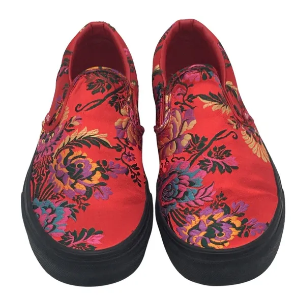 VANS Red Festival Satin Classic Slip On Low Top Waffle Sneaker size 10