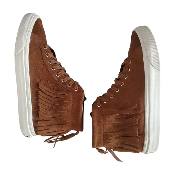 VANS SK-8 HI MOC Brown Suede Moccasin Style‎ Hightop Fringed Lace up Sneakers 8