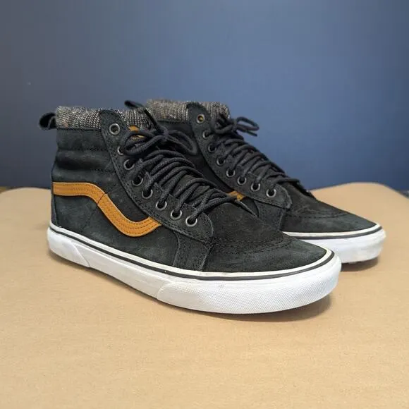 VANS SK8-HI MTE Black Tweed Sneakers Suede Leather Mens 8.5 Skater Skate Grugne