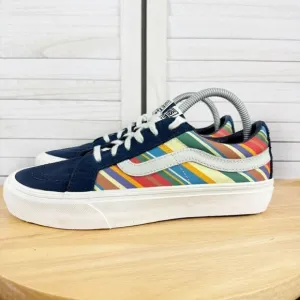 Vans SK8 Low Reissue Retro Stripes Lace Up Sneakers Blue Multi 8 Men 9.5 Women