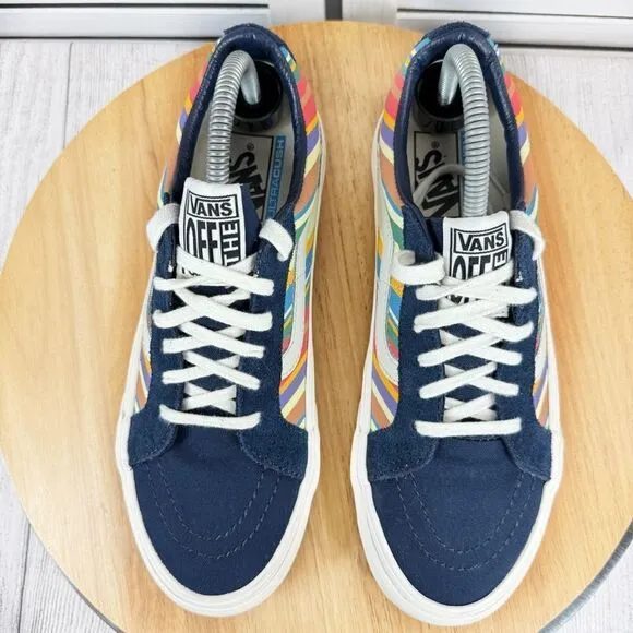 Vans SK8 Low Reissue Retro Stripes Lace Up Sneakers Blue Multi 8 Men 9.5 Women