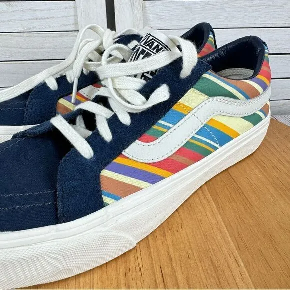 Vans SK8 Low Reissue Retro Stripes Lace Up Sneakers Blue Multi 8 Men 9.5 Women