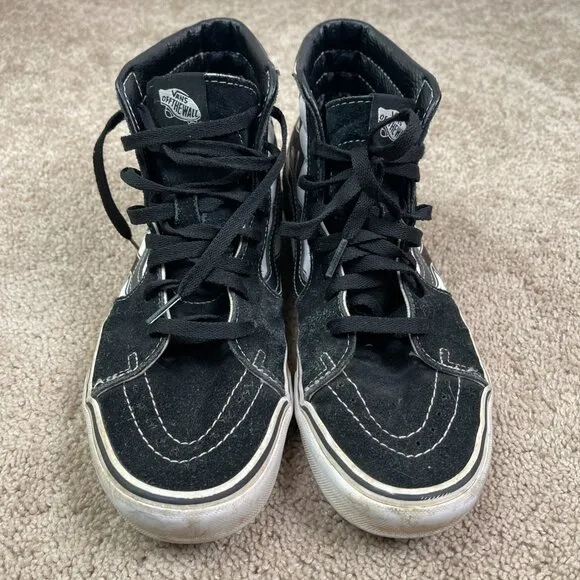 Vans Sneakers Mens 9.5 Black White Flames High Top Skater Punk Y2K Rock Sk8-Hi
