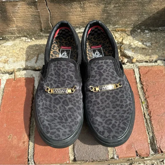 Vans x Cher Strawberry Skater Slip-On Sneakers in Cheetah Black Men’s 7