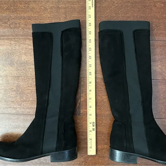 Vero Cuoio Classic Italian Knee-High Boots, Black Suede, Quiet Luxury, Size 8