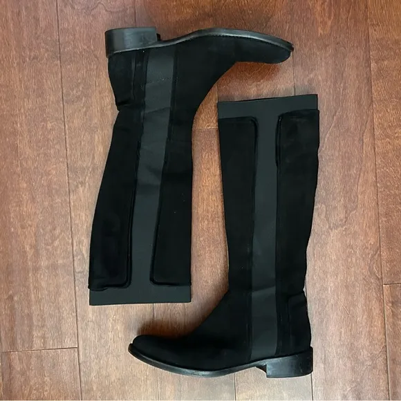 Vero Cuoio Classic Italian Knee-High Boots, Black Suede, Quiet Luxury, Size 8
