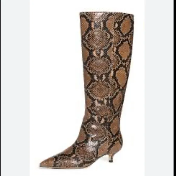 VERONICA BEARD Freda Espresso SnakeEmbossed Leather Pointed Toe Kitten Boots 5