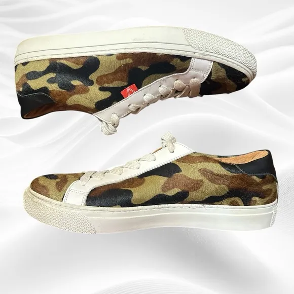 Veronica‎ Beard Sami Camo Skater Sneakers Sz 39/8.5-9 US Calf Fur
