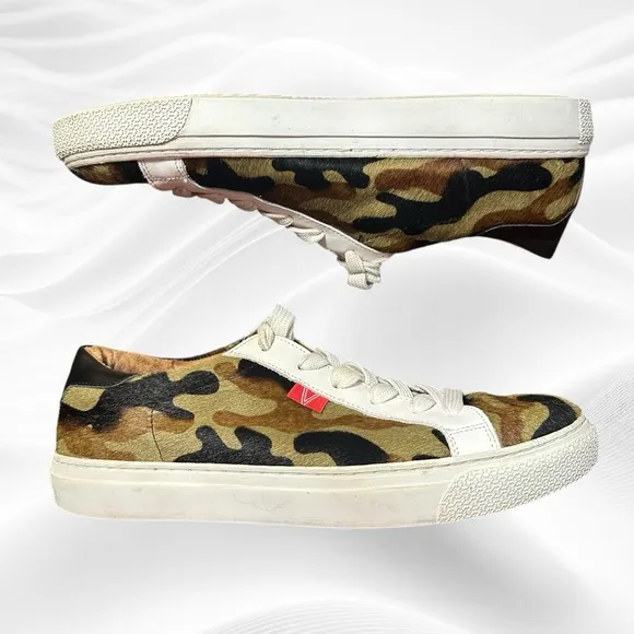 Veronica‎ Beard Sami Camo Skater Sneakers Sz 39/8.5-9 US Calf Fur