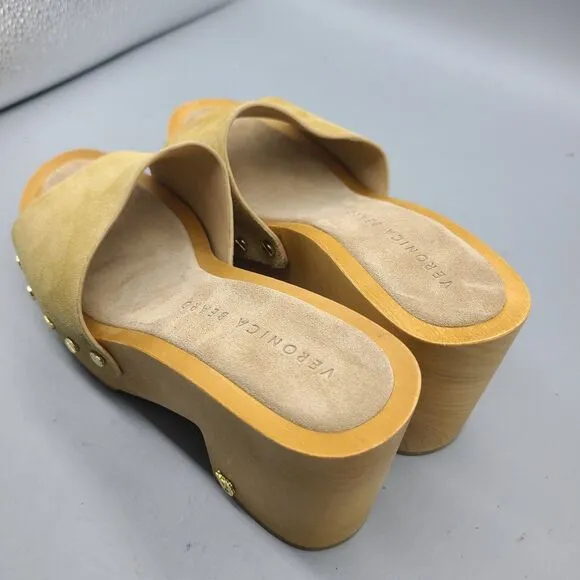 Veronica Beard Sz 6 Hannalee 2 Suede Mules Sandals Desert Tan Studs Platform New