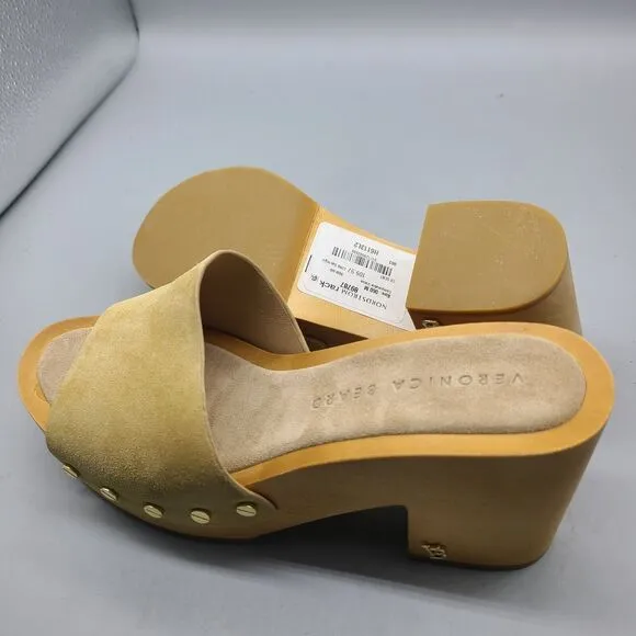 Veronica Beard Sz 6 Hannalee 2 Suede Mules Sandals Desert Tan Studs Platform New