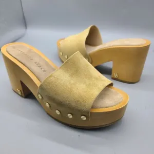Veronica Beard Sz 6 Hannalee 2 Suede Mules Sandals Desert Tan Studs Platform New