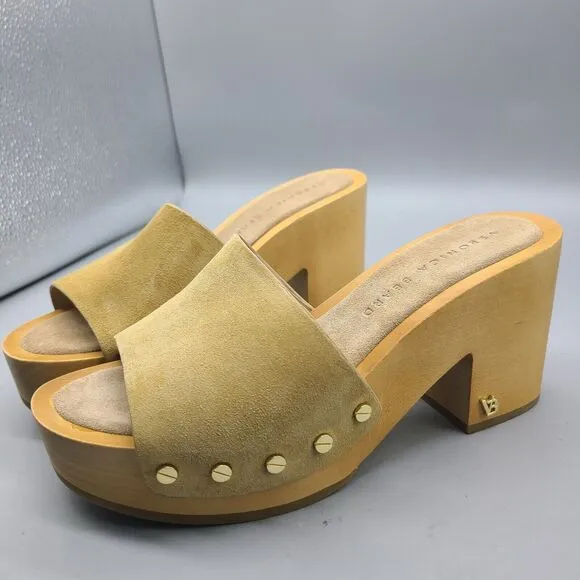 Veronica Beard Sz 6 Hannalee 2 Suede Mules Sandals Desert Tan Studs Platform New