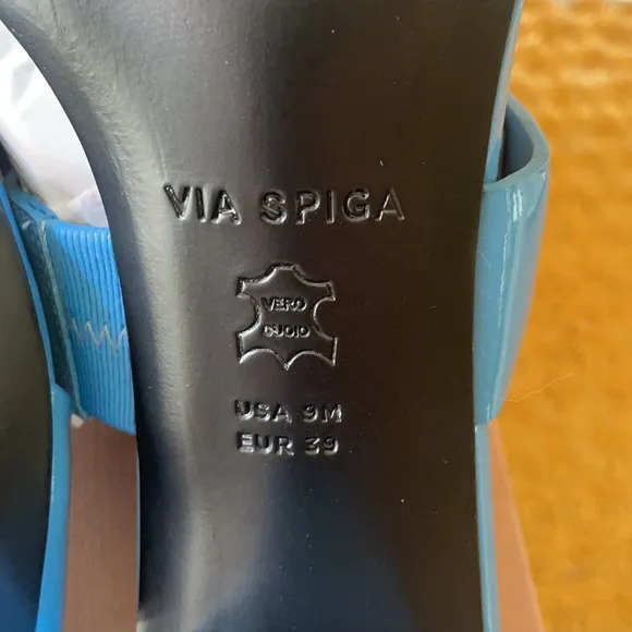 🔥VIA SPIGA blue 2” leather sandal slides, NEW, 9