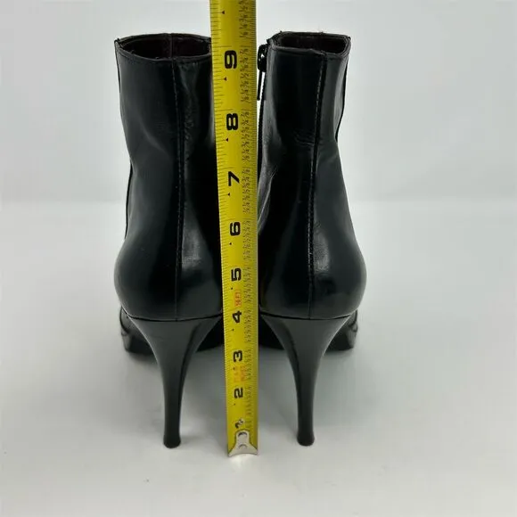 Via Spiga Women's Black Leather Ankle Booties Size 9.5M Stiletto Heel Almond Toe