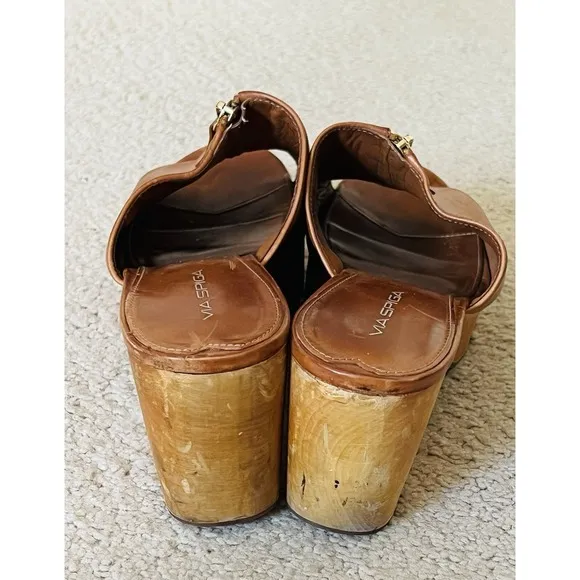 VIA SPIGA Womens Sz 11M Brown Sandals With Zip- Leather Upper, Cork Wedge