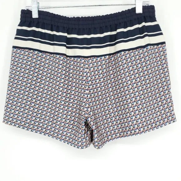 Vince Border Print Silk Drawstring Shorts in Coastal Blue. Size Small. NWOT