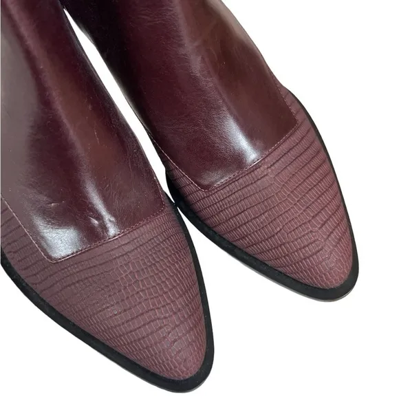 Vince burgundy pointed toe embossed leather chunky heel ankle boots size 6