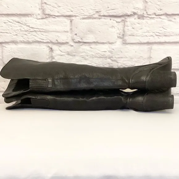 Vince Camuto 9 Melaya Tall Over The Knee Leather Women’s Boots Black Chunky Heel