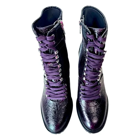 Vince Camuto Ermania Leather Platform Lace Up Lug Sole Combat Boot, Purple, 7.5