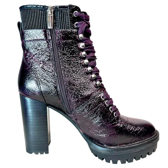 Vince Camuto Ermania Leather Platform Lace Up Lug Sole Combat Boot, Purple, 7.5