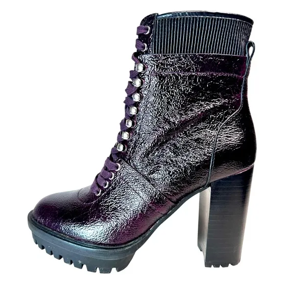 Vince Camuto Ermania Leather Platform Lace Up Lug Sole Combat Boot, Purple, 7.5