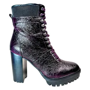 Vince Camuto Ermania Leather Platform Lace Up Lug Sole Combat Boot, Purple, 7.5