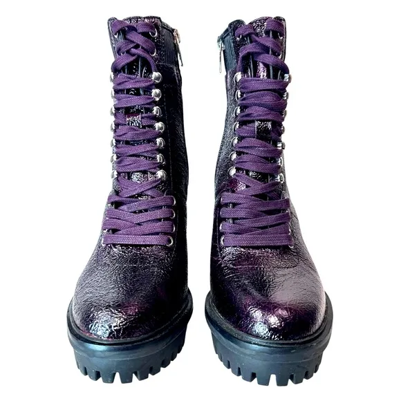 Vince Camuto Ermania Leather Platform Lace Up Lug Sole Combat Boot, Purple, 7.5