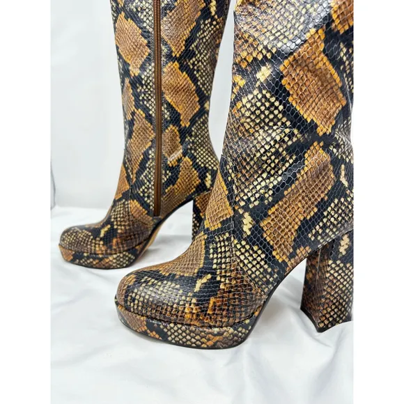 Vince Camuto Jesting Python SnakeskinPrint Leather Platform Tall Boots 9M