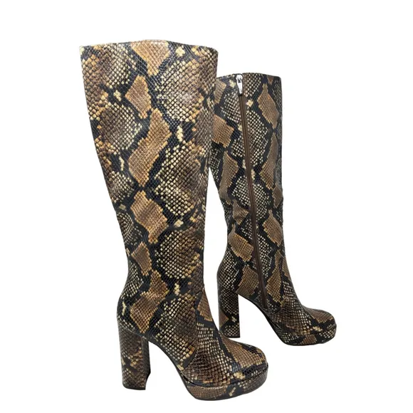 Vince Camuto Jesting Python SnakeskinPrint Leather Platform Tall Boots 9M
