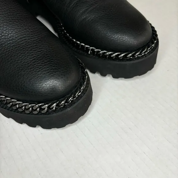 Vince Camuto Messtia Black Platform Chain Leather Lug Sole Boots Womens Size 6.5